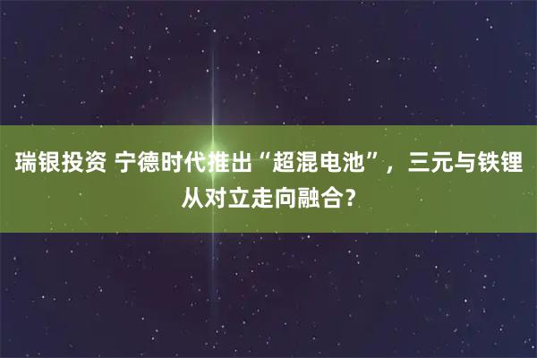 瑞银投资 宁德时代推出“超混电池”,三元与铁锂从对立走向融合?