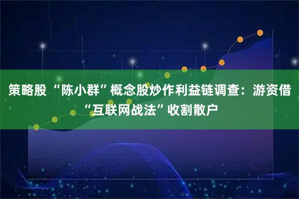 策略股 “陈小群”概念股炒作利益链调查：游资借“互联网战法”收割散户